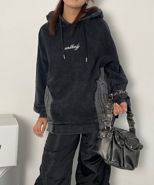 パーカー デニム切替サイドジップフーディー レディース Roger&Raw パーカー デニム切替サイドジップフーディー