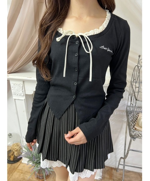 カーディガン 「PHILLY」フリルネックリボンカーディガン レディース