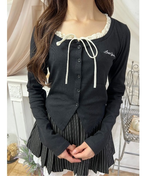 カーディガン 「PHILLY」フリルネックリボンカーディガン レディース