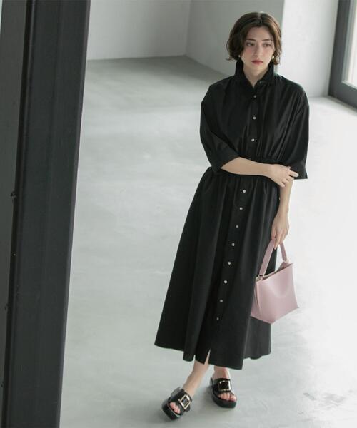 ユナイテッドアローズ　Cフィット シャツワンピース　黒　コットン　フレア　M UNITED ARROWS（ユナイテッドアローズ）の「C フィット シャツ