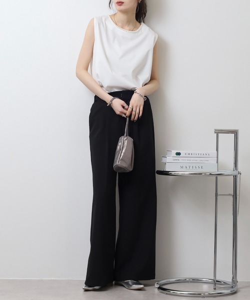 tシャツ BRODIAEA パール付きノースリーブきれいめカットソー