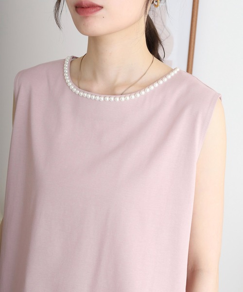 tシャツ BRODIAEA パール付きノースリーブきれいめカットソー