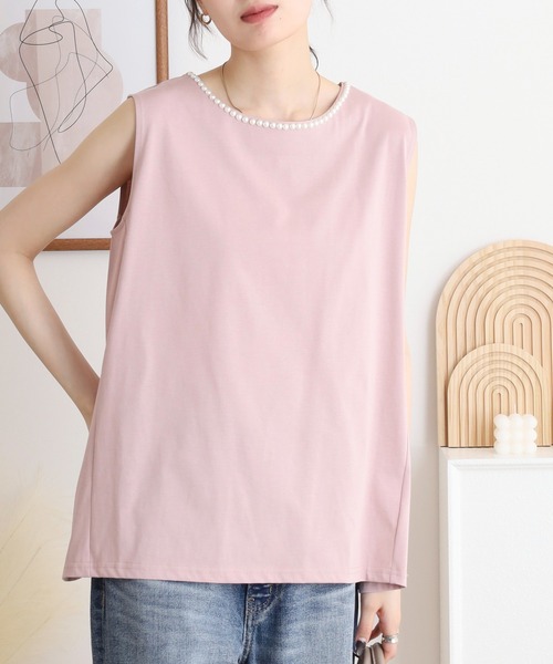 ブローディア BRODIAEA パール付きノースリーブきれいめカットソー （ブラック） tシャツ BRODIAEA パール付きノースリーブきれいめカットソー