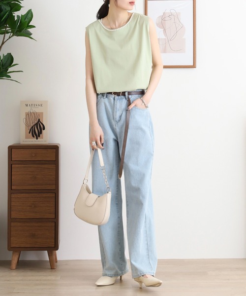 ブローディア BRODIAEA パール付きノースリーブきれいめカットソー （ブラック） tシャツ BRODIAEA パール付きノースリーブきれいめカットソー