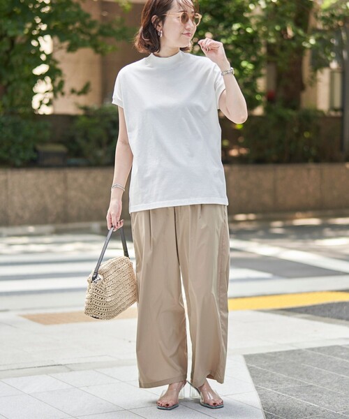 ベージュ ワイドパンツ コットン coen（コーエン） パンツ コットンタッチイージーワイドパンツ