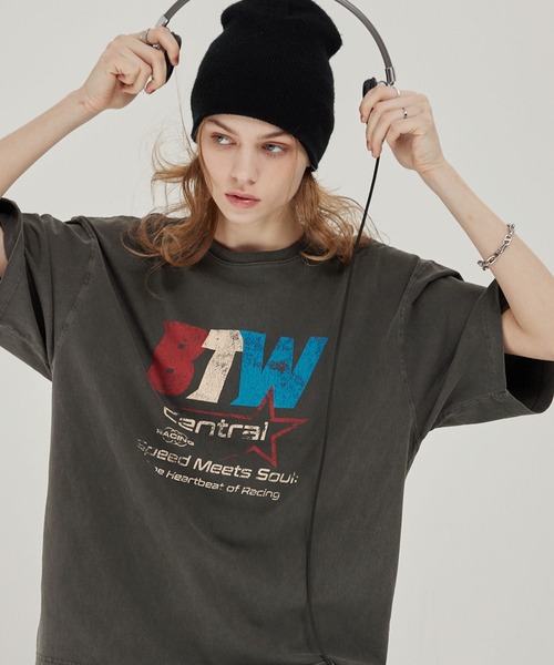 ちゃんみな　Tシャツ　Lサイズ　ヴィンテージ加工のピグメントボディ tシャツ 「Alfred Alex」ヴィンテージ加工ピグメントロゴパッチT