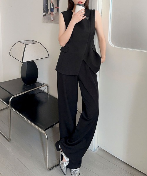 Flolia セットアップ アシンメトリーベスト ワイドパンツ スーツ
