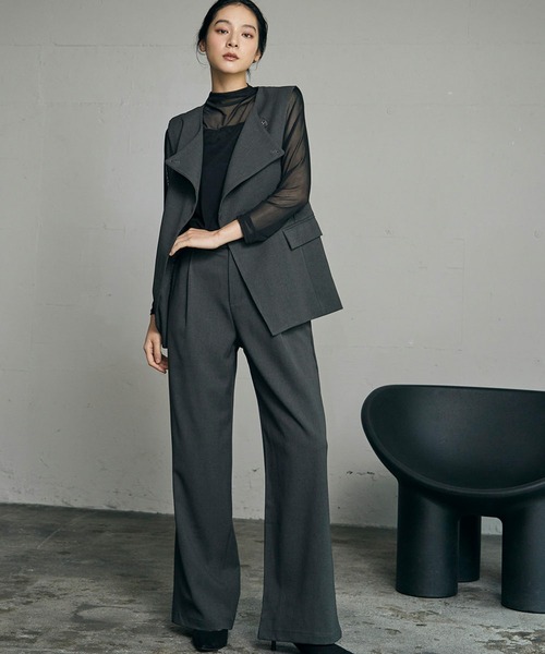 LOWO セットアップ アシンメトリーベスト ワイドパンツ セットアップ