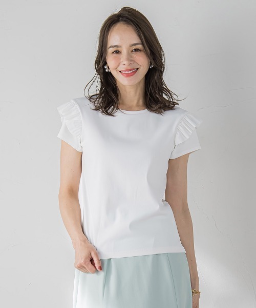tシャツ 「WEB限定」袖フリルカットソー「洗濯機で洗える」 レディース