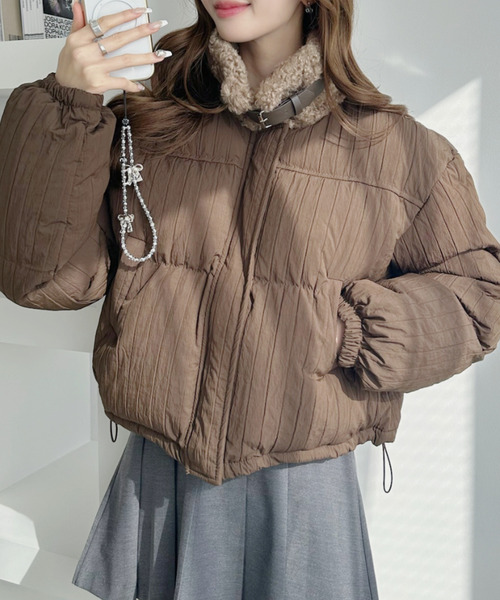 Ada. コート アウター フェイク ボア ミックス ショート ダウン