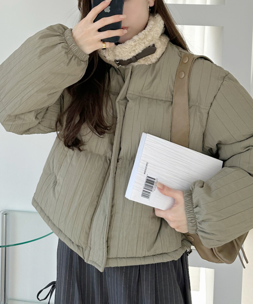 Ada. コート アウター フェイク ボア ミックス ショート ダウン