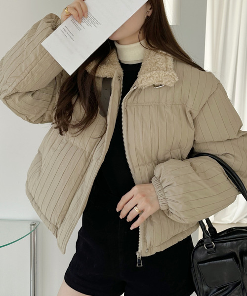 Ada. コート アウター フェイク ボア ミックス ショート ダウン