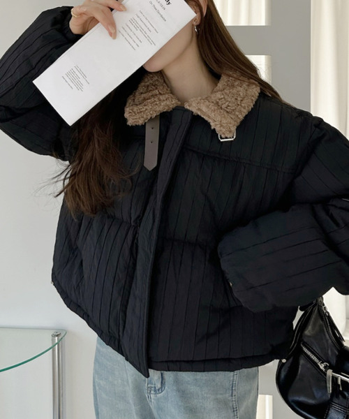 Ada. コート アウター フェイク ボア ミックス ショート ダウン