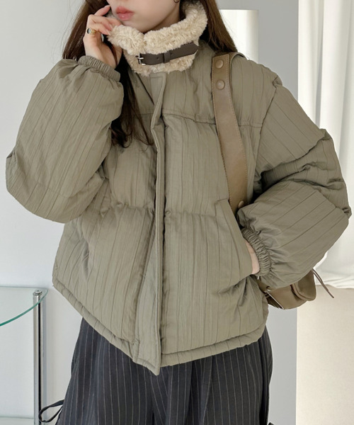 Ada. コート アウター フェイク ボア ミックス ショート ダウン