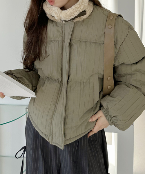 Ada. コート アウター フェイク ボア ミックス ショート ダウン