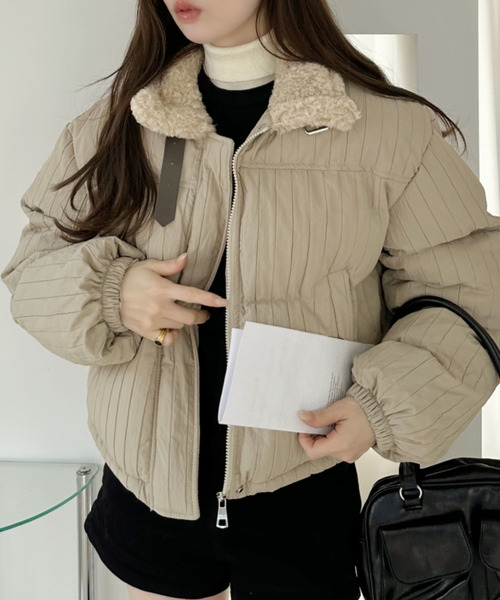 Ada. コート アウター フェイク ボア ミックス ショート ダウン