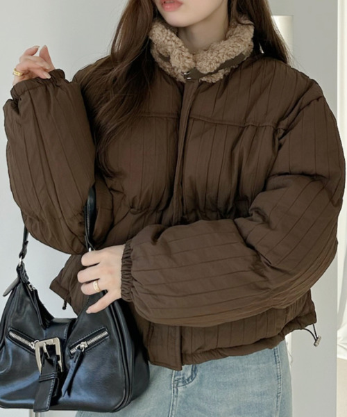 Ada. コート アウター フェイク ボア ミックス ショート ダウン