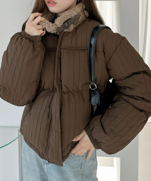 Ada. コート アウター フェイク ボア ミックス ショート ダウン