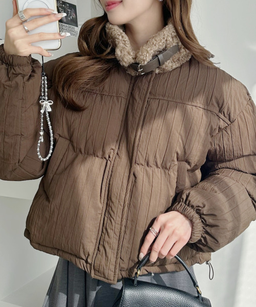 Ada. コート アウター フェイク ボア ミックス ショート ダウン