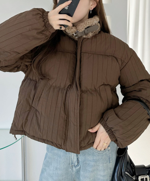 Ada. コート アウター フェイク ボア ミックス ショート ダウン