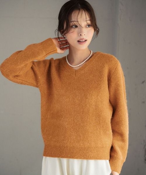 ELFRANK ニット セーター シャギー ニット 長袖 トップス 秋 秋冬 V