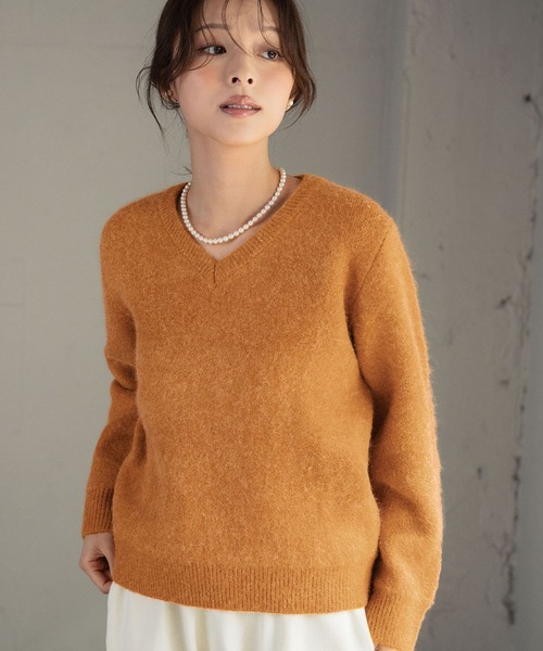 ELFRANK ニット セーター シャギー ニット 長袖 トップス 秋 秋冬 V