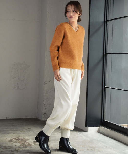 ELFRANK ニット セーター シャギー ニット 長袖 トップス 秋 秋冬 V