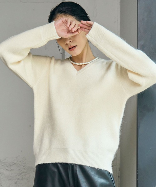 ELFRANK ニット セーター シャギー ニット 長袖 トップス 秋 秋冬 V