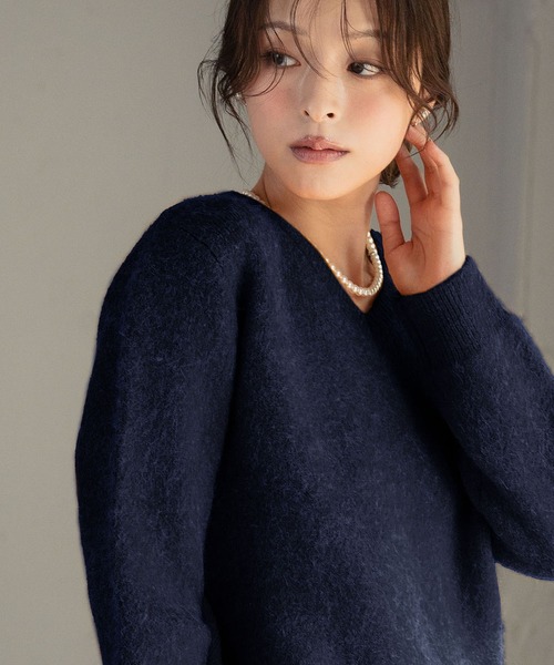 ELFRANK ニット セーター シャギー ニット 長袖 トップス 秋 秋冬 V