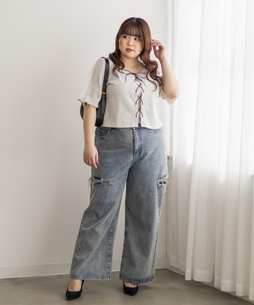 「CLETTE」 半袖カットソー 4L チャコールグレー レディース_画像4