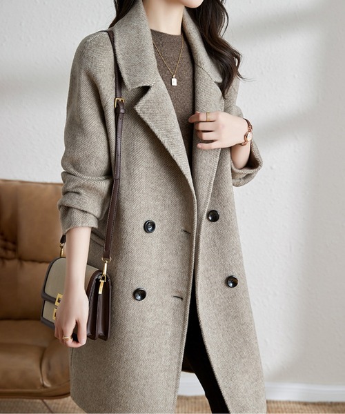 LUCPY コート チェスターコート ウールタッチダブルボタンロング