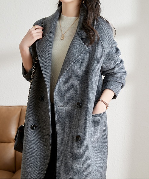 LUCPY コート チェスターコート ウールタッチダブルボタンロング