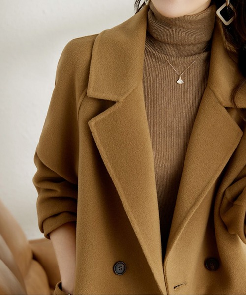 LUCPY コート チェスターコート ウールタッチダブルボタンロング