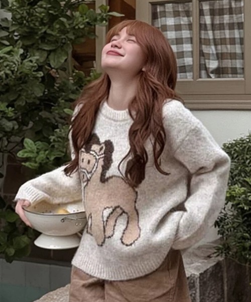 DIAVEL ニット セーター 「25秋冬新作」ポニー柄ジャガードニット