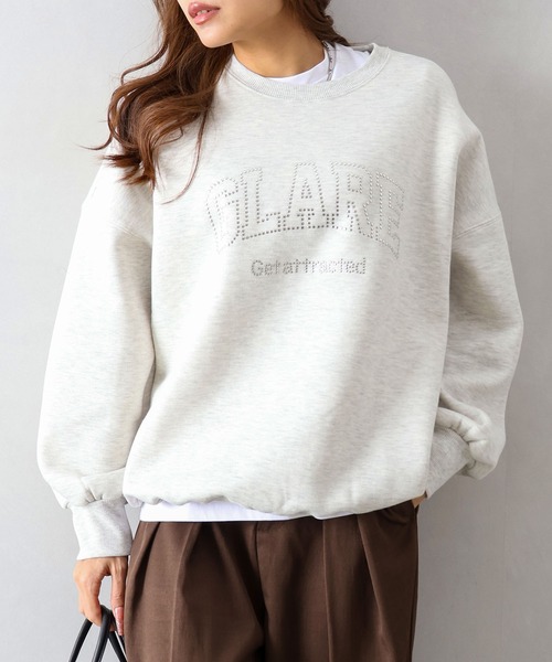 新品未使用　ボーダーズアットバルコニー　スウェット　トレーナー　ホワイト SpRay（スプレイ） トレーナー スウェット 裏起毛スタッズスウェット