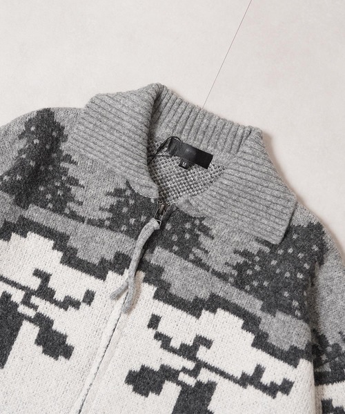 カーディガン ダブルZIP ノルディック ルーズ カウチンニット / Double