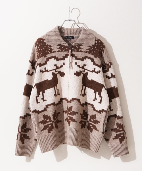 カーディガン ダブルZIP ノルディック ルーズ カウチンニット / Double