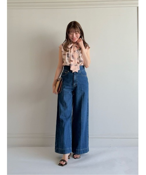 LOULOU WILLOUGHBY（ルルウィルビー） ブラウス シャツ WEB 一部店舗 ルルウィルビーレタープリントリボンブラウス