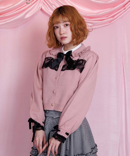 ローズマリー様ご専用☆FOXEY NY 40☆フリルカーディガン axes femme POETIQUE カーディガン 袖口レース衿付きニット