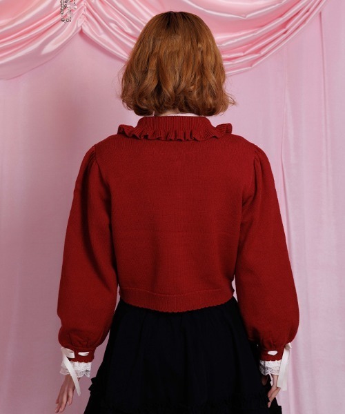 axes femme POETIQUE カーディガン 袖口レース衿付きニット