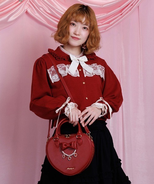 新品タグ付❤️アクシーズファム❤️レース衿ドルマンニットカーデ＆ストラップ付インナー axes femme POETIQUE カーディガン 袖口レース衿付きニット