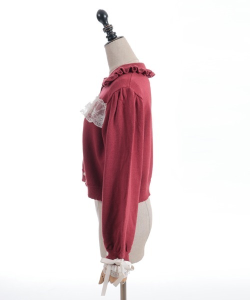 axes femme POETIQUE カーディガン 袖口レース衿付きニット