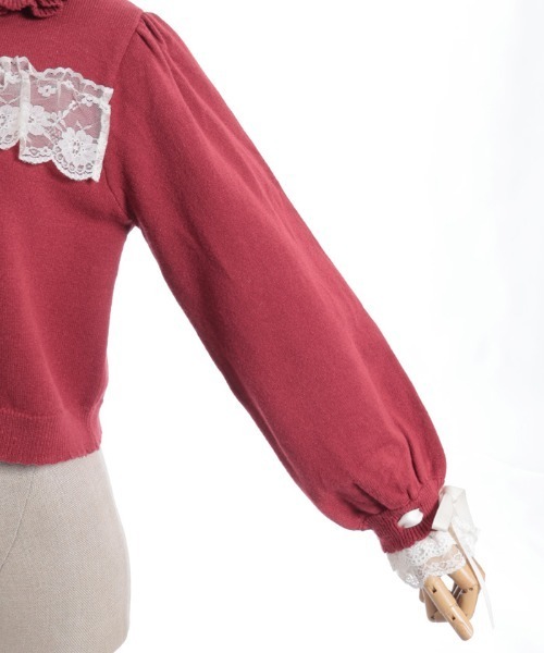 axes femme POETIQUE カーディガン 袖口レース衿付きニット