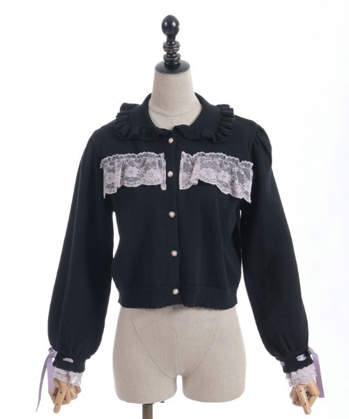 axes femme POETIQUE カーディガン 袖口レース衿付きニット