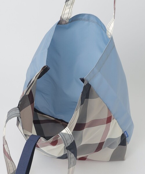 バーバリーブルーレーベル 水色 系チェック柄エコバッグ 日本製 トートバッグ BLUE LABEL CRESTBRIDGE（ブルーレーベルクレストブリッジ） エコ