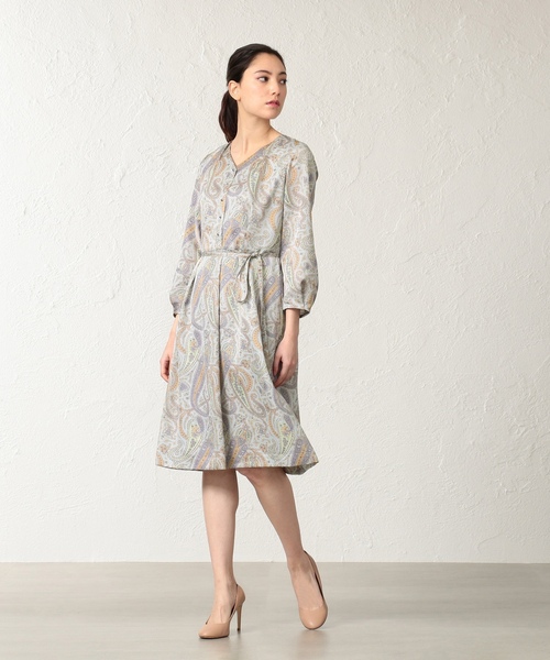 「TRANS WORK」 7分袖ワンピース 40 ネイビー レディース_画像3