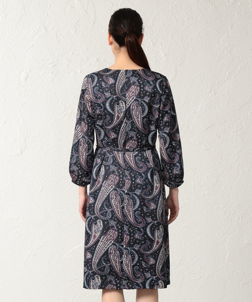 「TRANS WORK」 7分袖ワンピース 40 ネイビー レディース_画像4