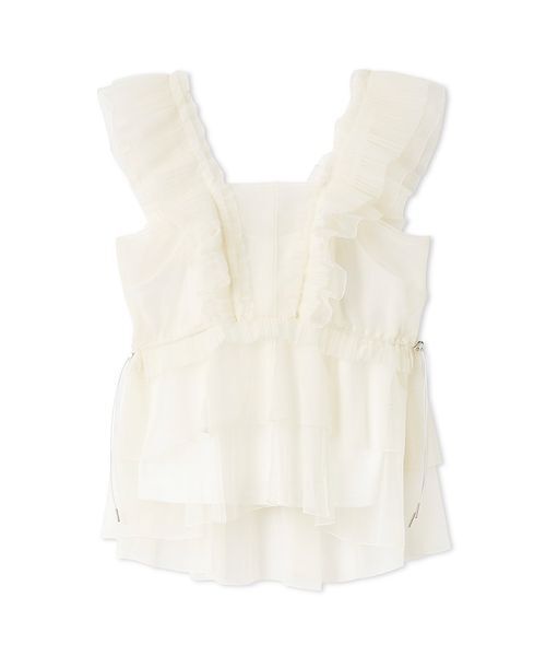 スナイデル　チュールペプラムブラウス　白 SNIDEL（スナイデル） ブラウス シャツ Sustainableチュールペプラム