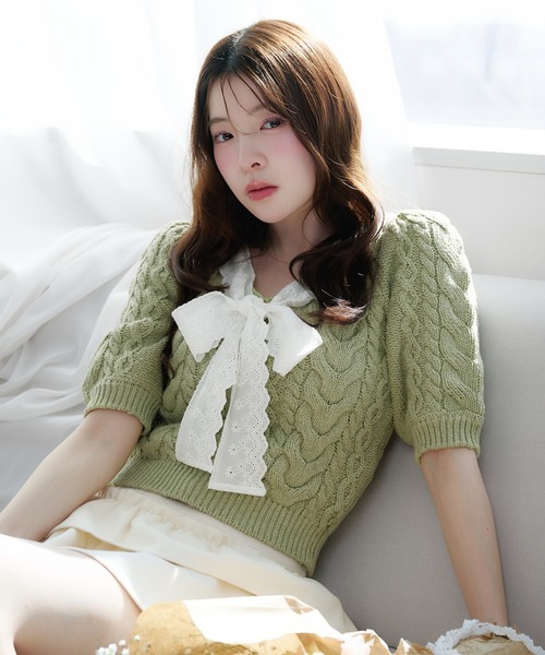 ブリーフィングwomanサマーセーターS fupel サマーニット ニット セーター cotton lace cable knit tops