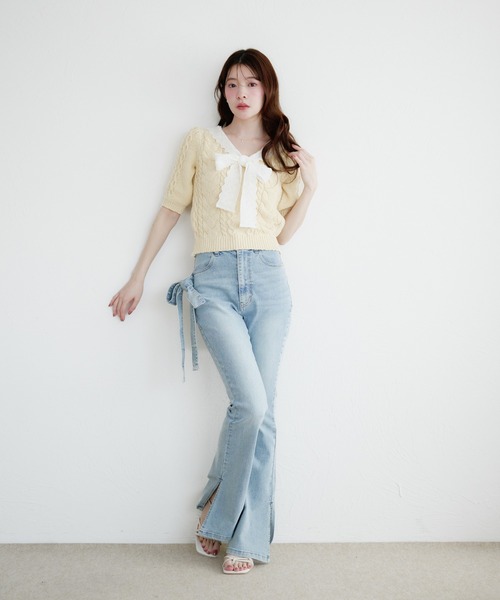 fupel サマーニット ニット セーター cotton lace cable knit tops